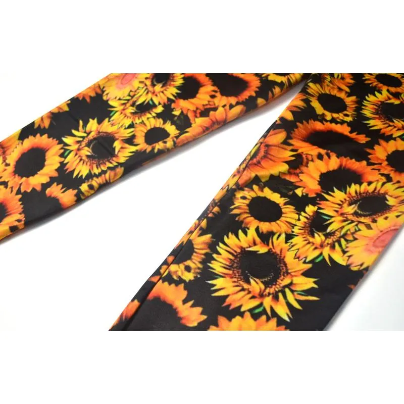 High-Waisted Outdoor Quick-Drying Sunflower Print Hip-Hugging Yoga Sports Sports Leggings