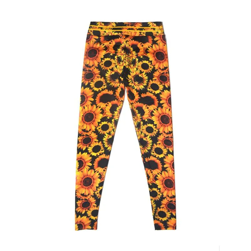 High-Waisted Outdoor Quick-Drying Sunflower Print Hip-Hugging Yoga Sports Sports Leggings