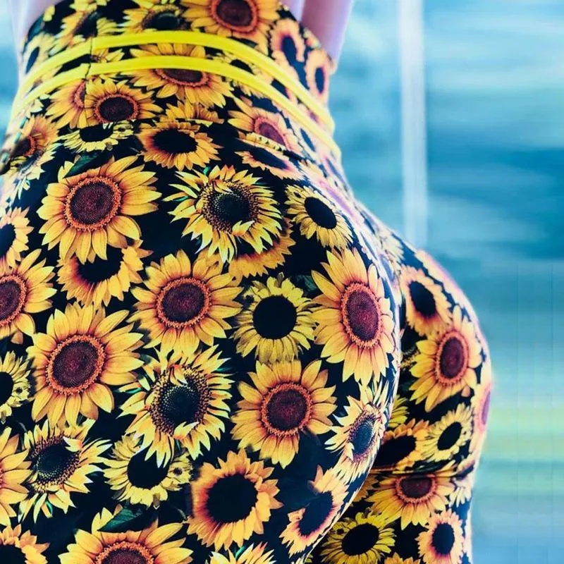 High-Waisted Outdoor Quick-Drying Sunflower Print Hip-Hugging Yoga Sports Sports Leggings