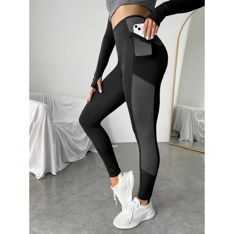 High-Waisted Quick-Drying Yoga Tight-Fitting Sports Fitness Pocket Running Patchwork Sports Leggings