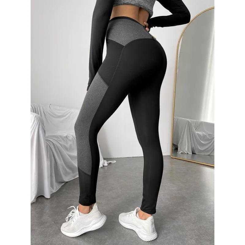 High-Waisted Quick-Drying Yoga Tight-Fitting Sports Fitness Pocket Running Patchwork Sports Leggings