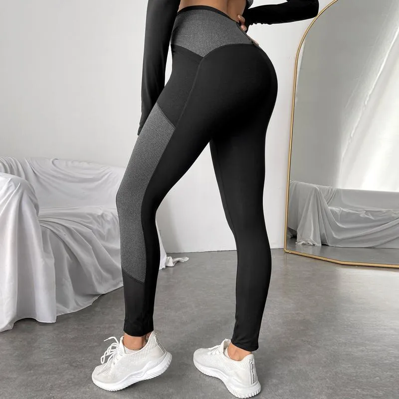 High-Waisted Quick-Drying Yoga Tight-Fitting Sports Fitness Pocket Running Patchwork Sports Leggings