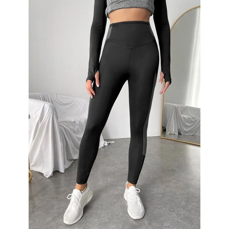 High-Waisted Quick-Drying Yoga Tight-Fitting Sports Fitness Pocket Running Patchwork Sports Leggings