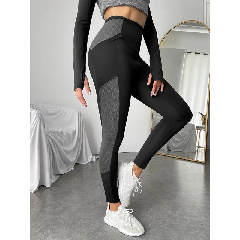 High-Waisted Quick-Drying Yoga Tight-Fitting Sports Fitness Pocket Running Patchwork Sports Leggings