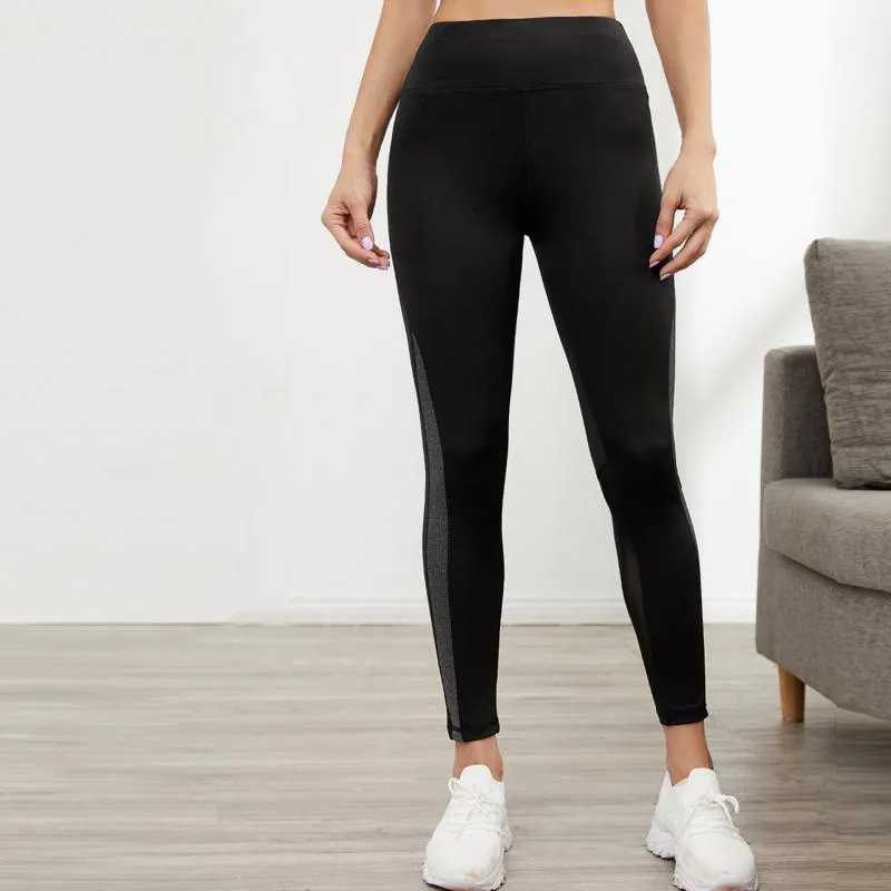 High-Waisted Yoga Tight-Fitting Sports Fitness Running Patchwork Mesh Sports Leggings