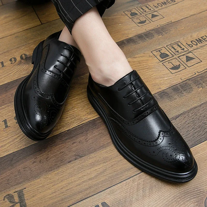 Hnzxzm Fashion Dress Shoes Men Lace up Business Shoes Brogue Leather Oxford Social Shoes Outdoor Boys Shoes Wedding Party Shoes Men