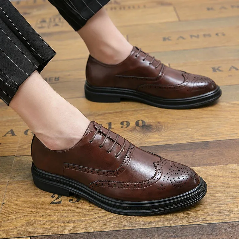 Hnzxzm Fashion Dress Shoes Men Lace up Business Shoes Brogue Leather Oxford Social Shoes Outdoor Boys Shoes Wedding Party Shoes Men