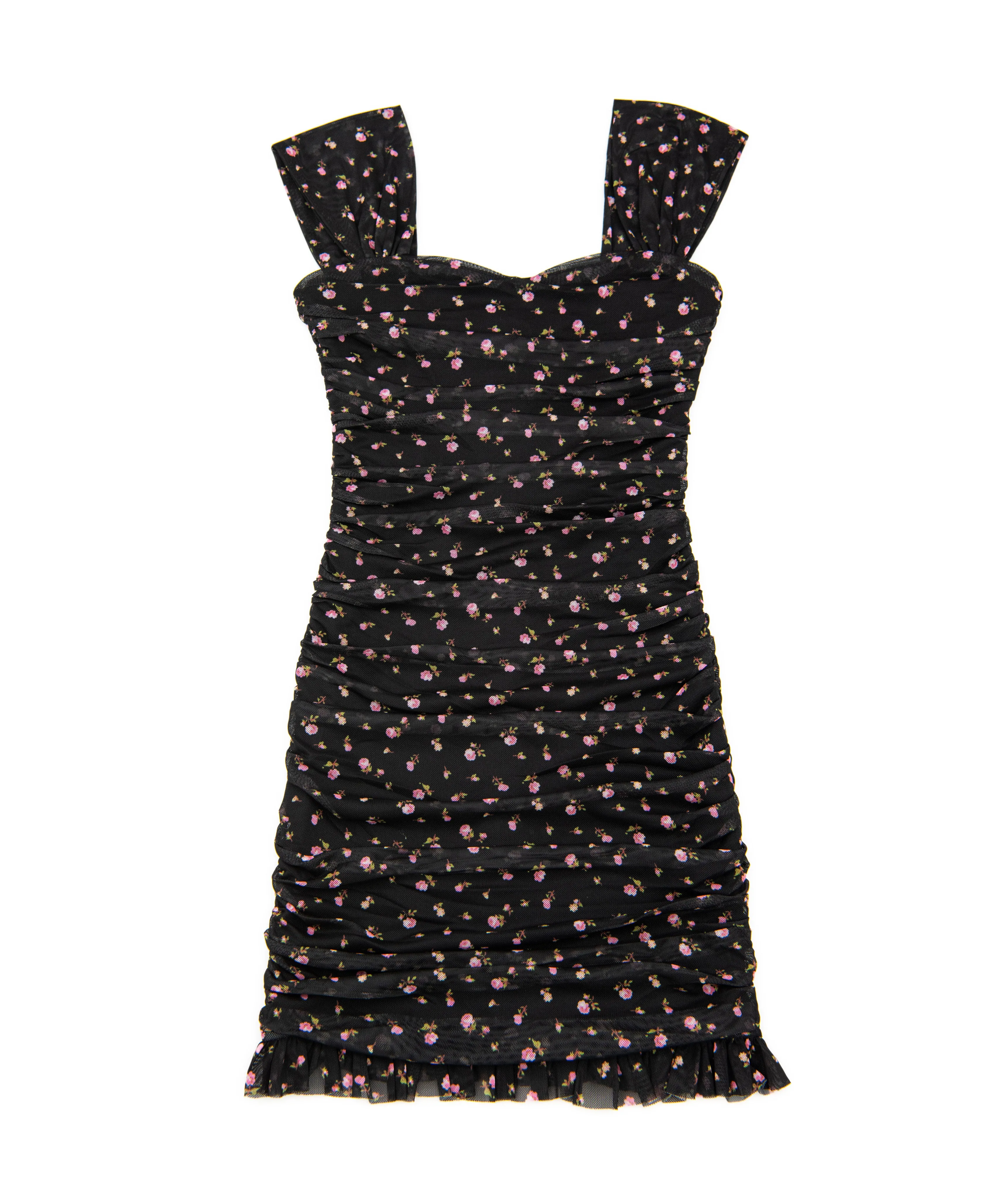 Katie J NYC Juniors Black Ditsy Floral Mesh Joey Dress