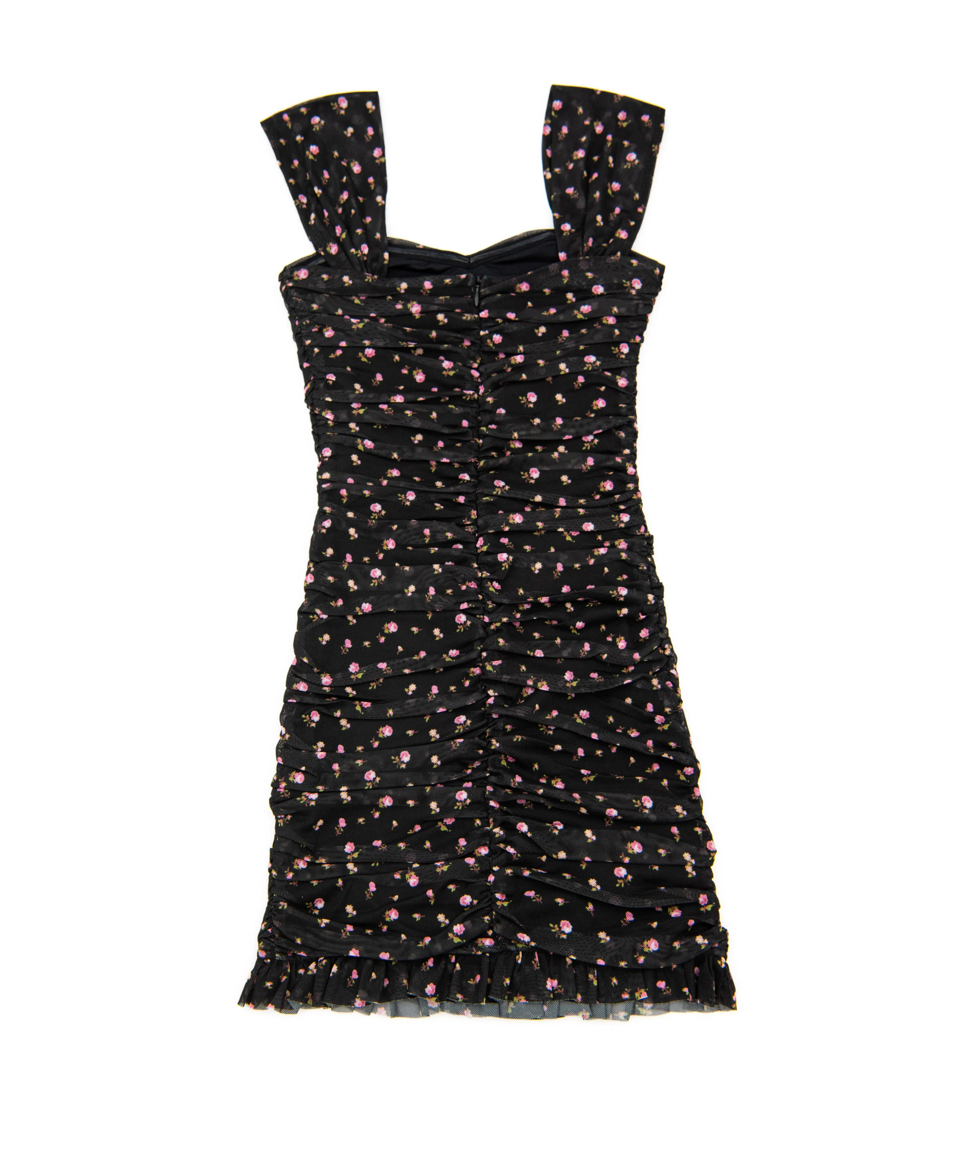 Katie J NYC Juniors Black Ditsy Floral Mesh Joey Dress