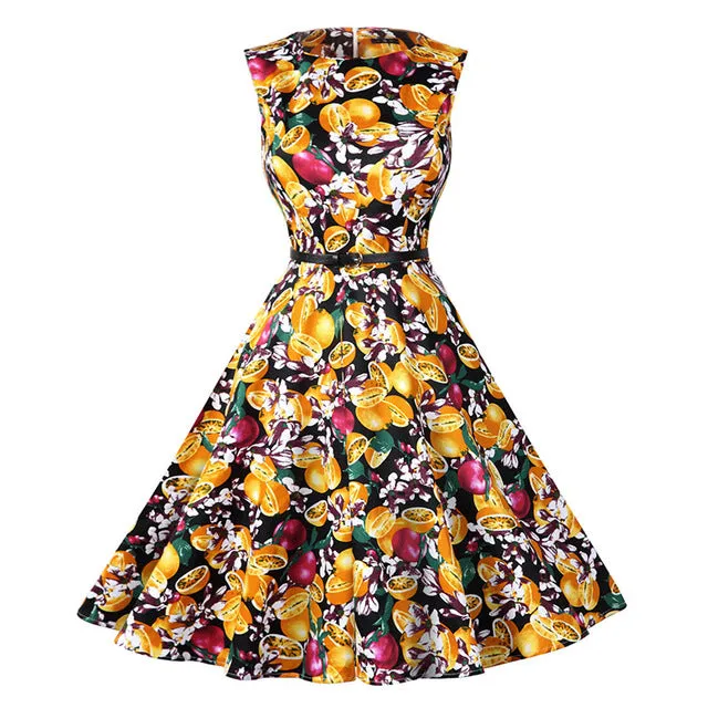 Kostlich 2017 Summer Dress Women Cotton Floral Print 50s 60s Vintage Dress With Belt Sleeveless Elegant Party Dresses Sundress