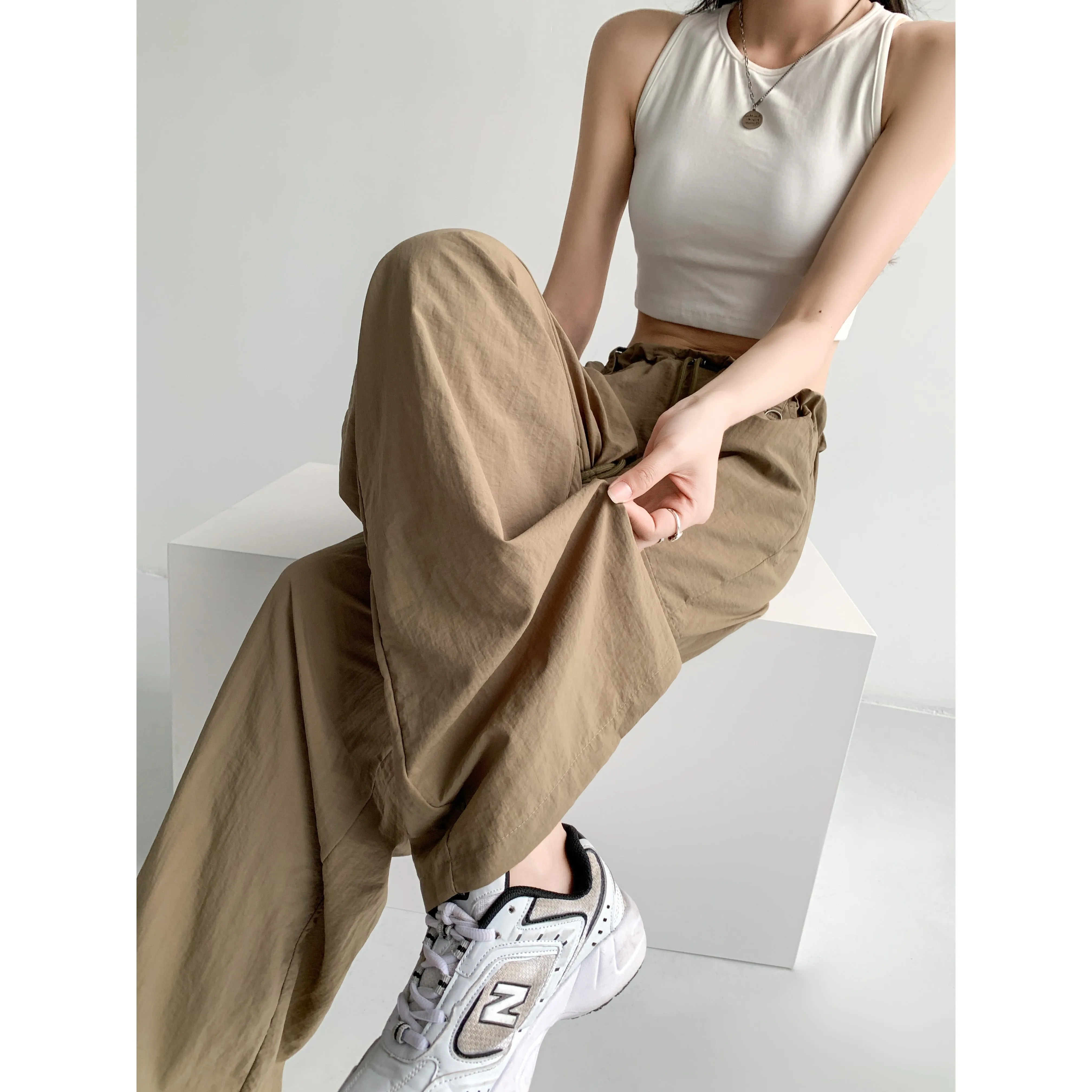 Loose Fit Casual Street Style Sports Drawstring Waist Drawstring Wide-Leg Pants