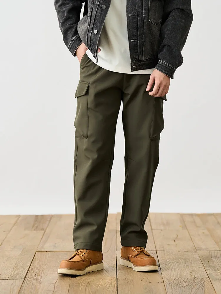 Loose Tapered Warm Fleece Linner Cargo Pants Men Ankle-length Trousers