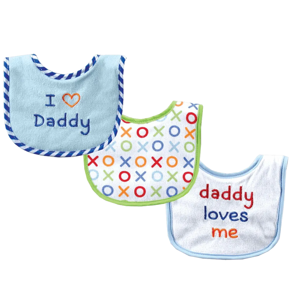 Luvable Friends I Love Mommy and Daddy Baby Bibs, Blue Daddy, 3 Count