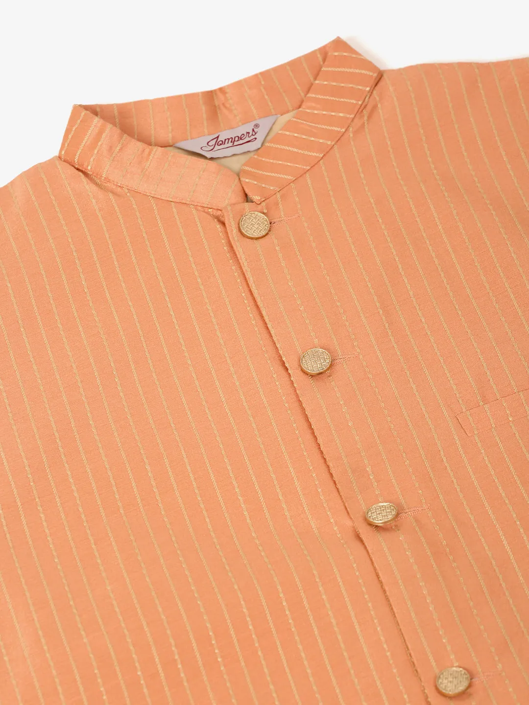 Men Peach & Golden Embroidered Nehru Jackets