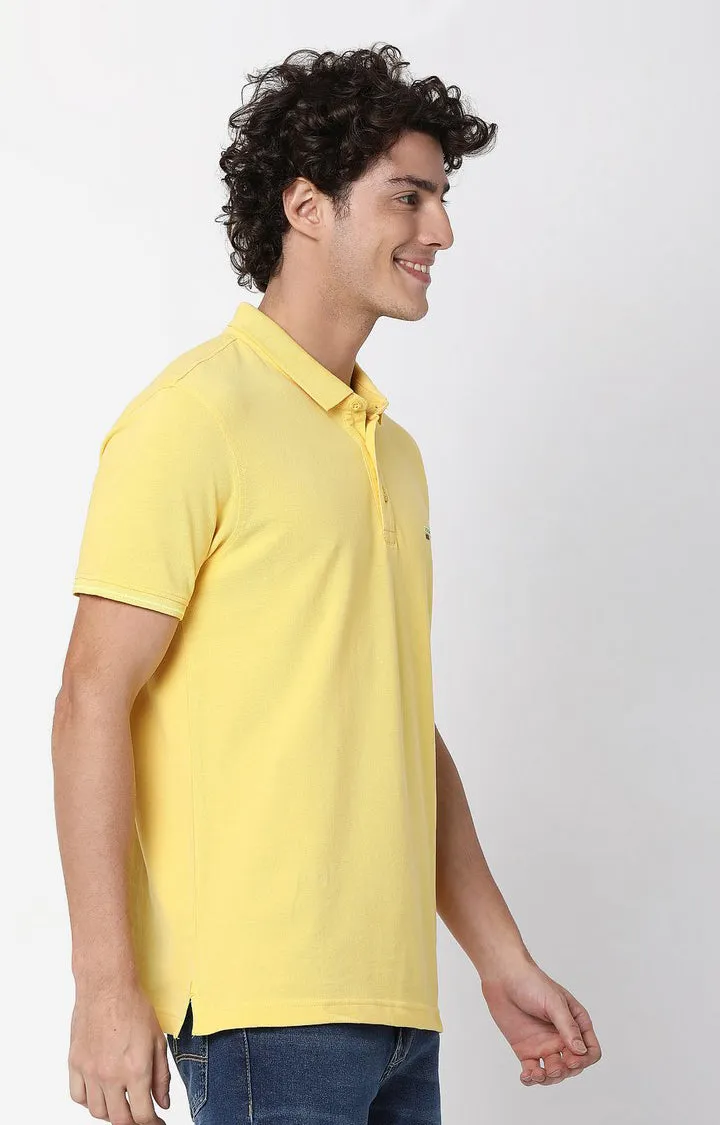 Men Premium Butter Yellow Cotton Regular Fit Polo T-Shirt - Underjeans By Spykar