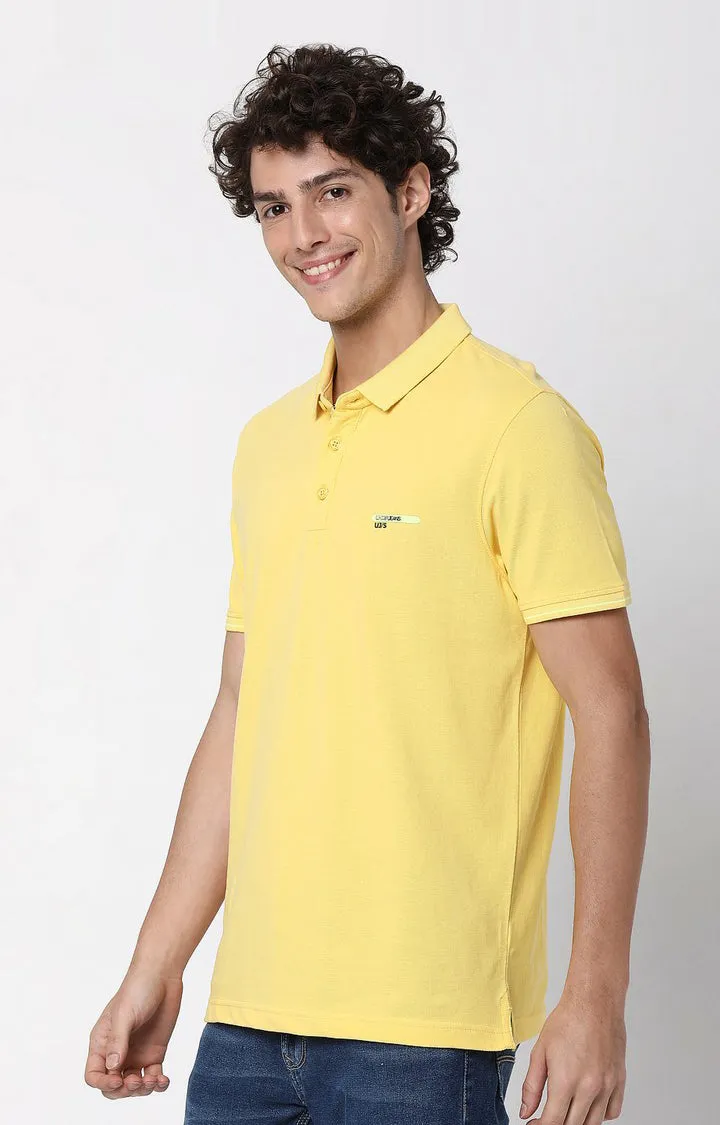 Men Premium Butter Yellow Cotton Regular Fit Polo T-Shirt - Underjeans By Spykar