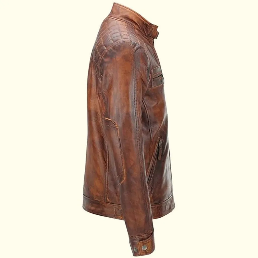 Men Rugged Racer Leather Jacket