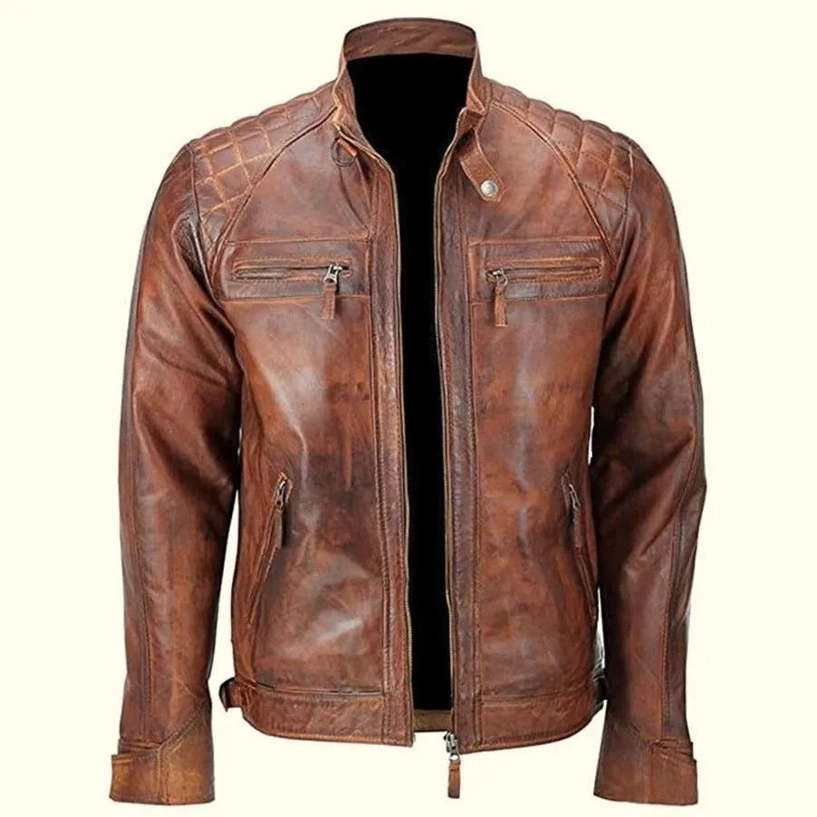 Men Rugged Racer Leather Jacket