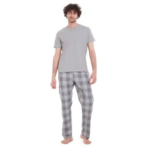 Men summer pajama set Grey T-shirt   Grey Checkered pants