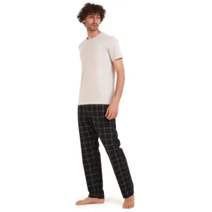 Men summer pajama set Light grey t-shirt  Black x grey checkered Pants