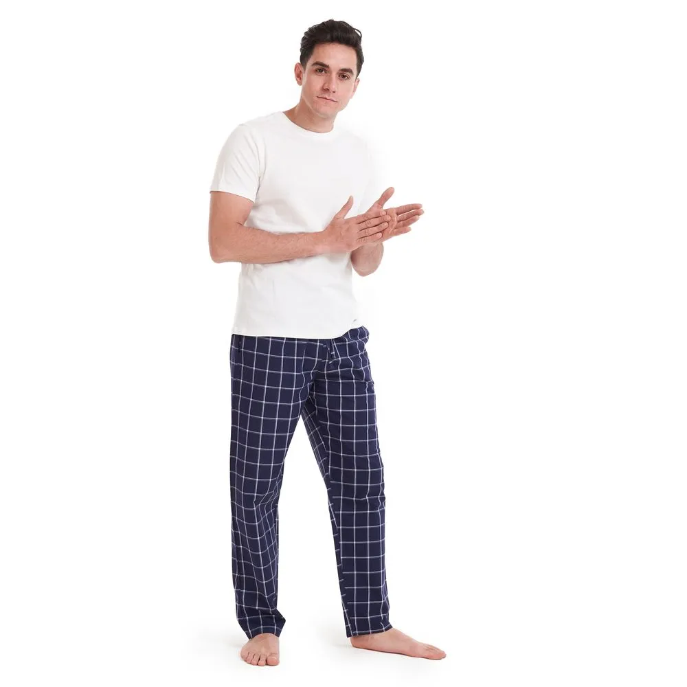 Men summer pajama set Off White T-shirt   Dark Blue x Grey Checkered pants