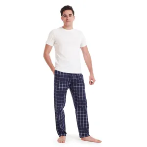 Men summer pajama set Off White T-shirt   Dark Blue x Grey Checkered pants