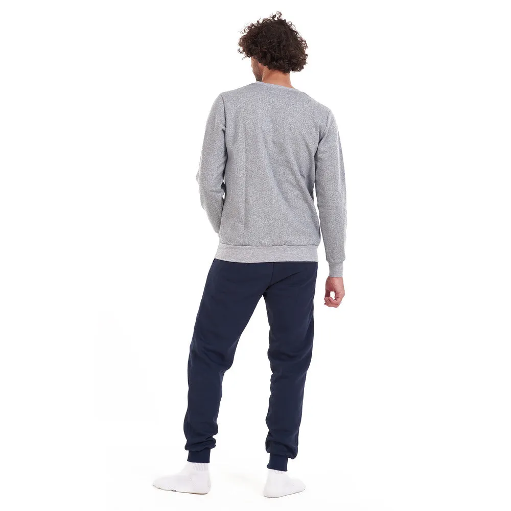 Men Winter Pajama Set Grey Geometric Shirt   Dark Blue Pants