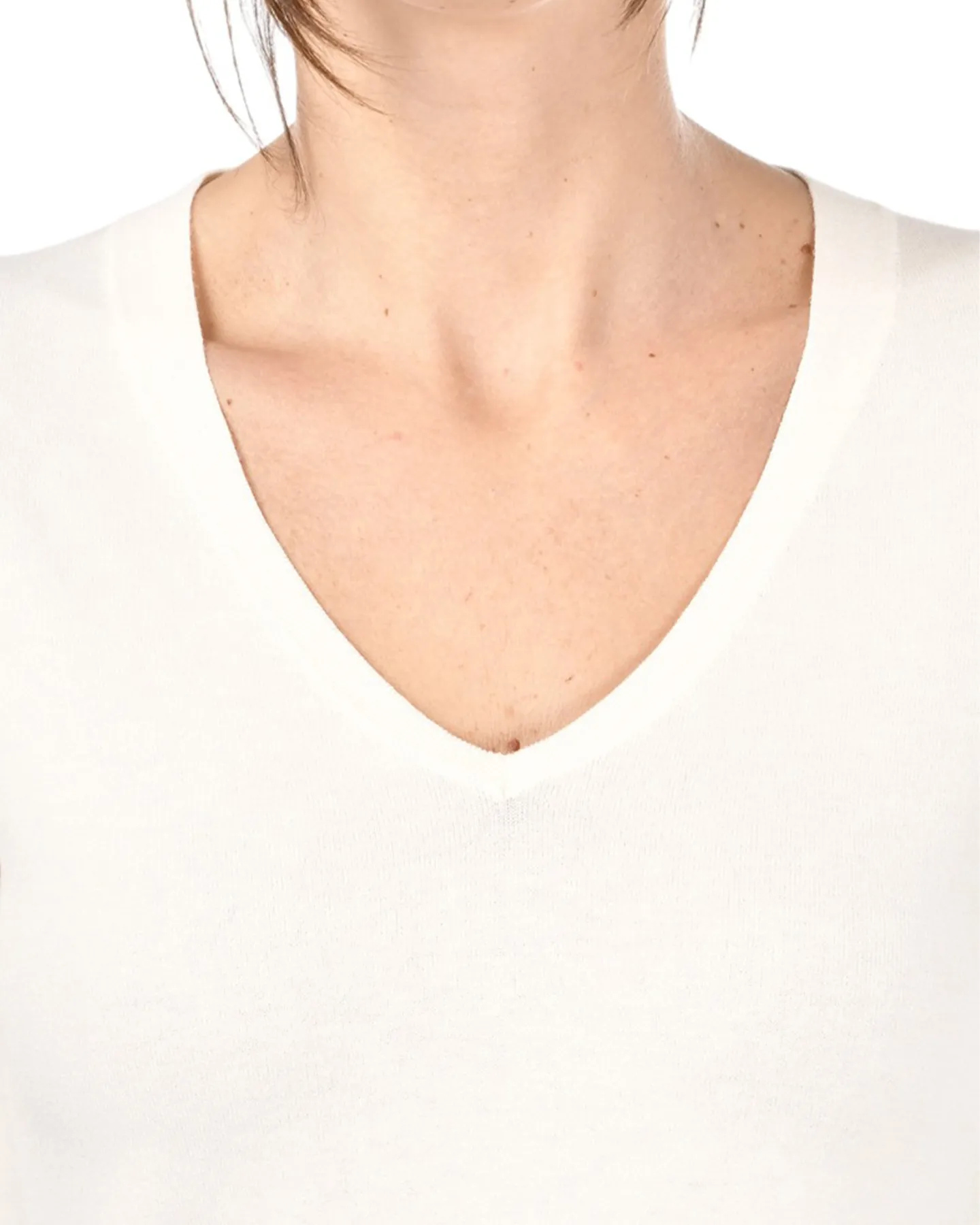 OPENWORK STITCH V NECK - OFF-WHITE