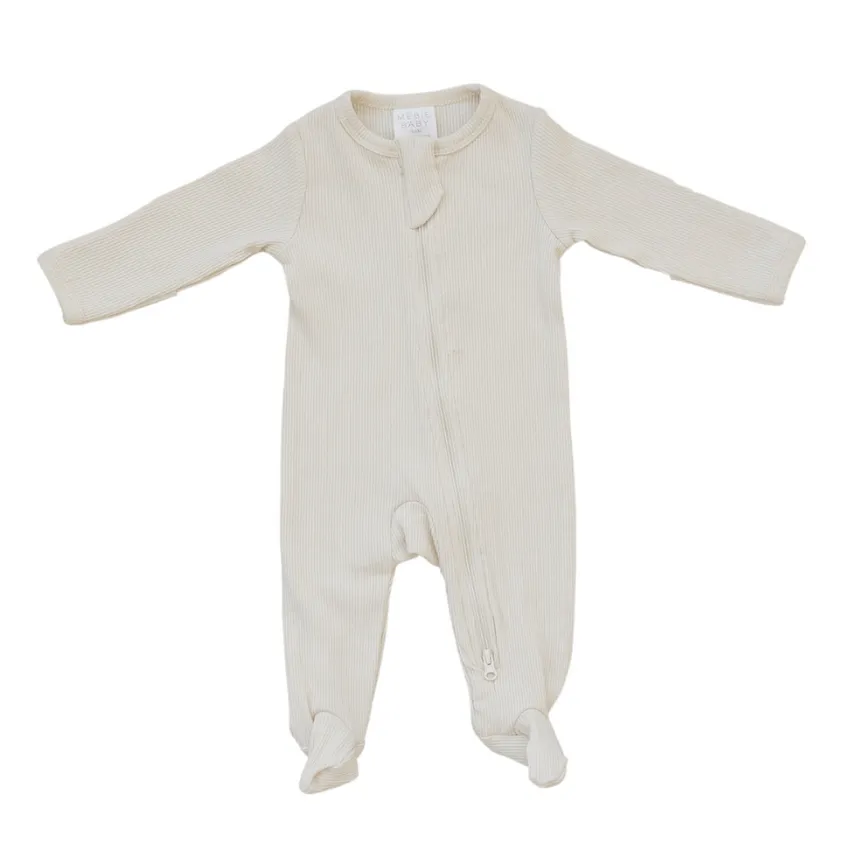 Organic Cotton Ribbed Footed One-Piece Zipper, Vanilla