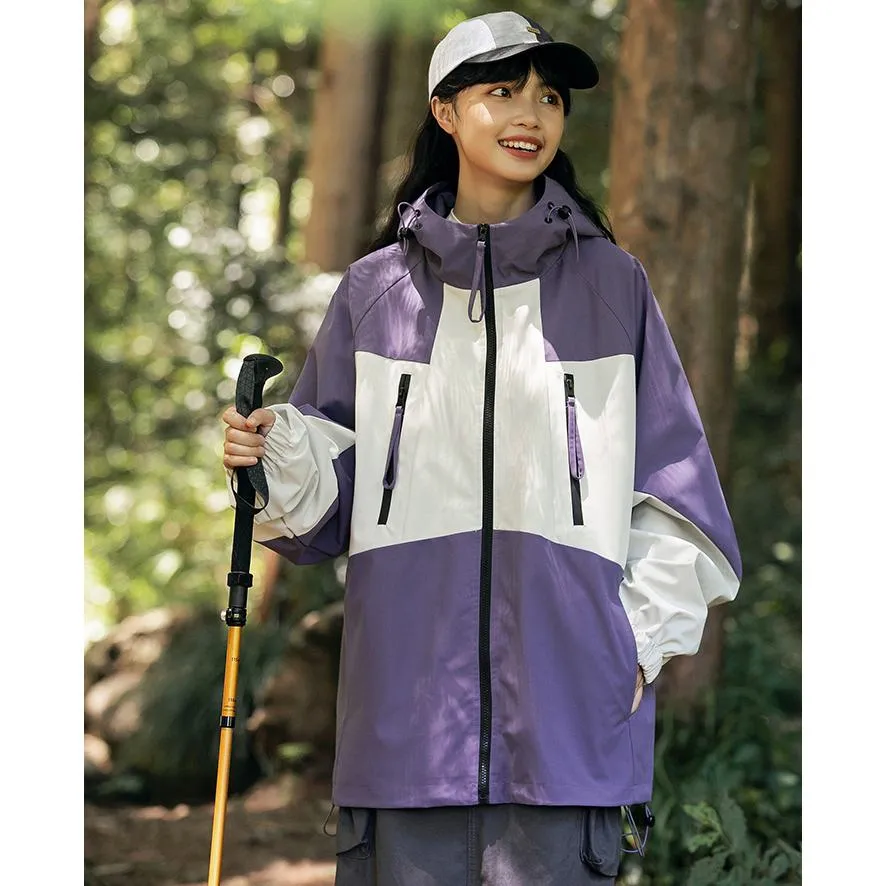 Patchwork Outdoor Windproof Raincoat Hooded Jacket