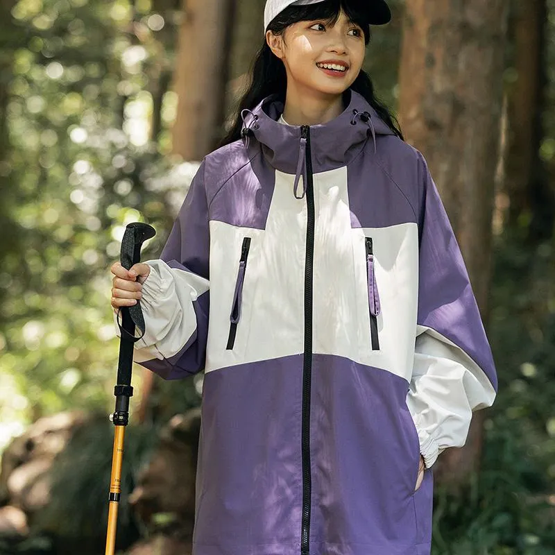 Patchwork Outdoor Windproof Raincoat Hooded Jacket