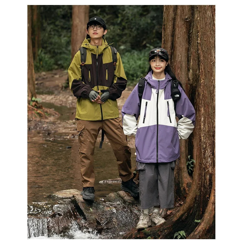 Patchwork Outdoor Windproof Raincoat Hooded Jacket