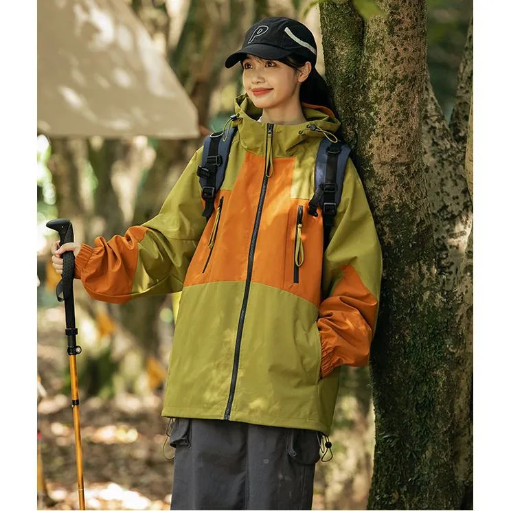 Patchwork Outdoor Windproof Raincoat Hooded Jacket