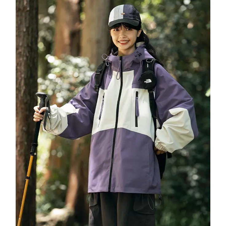 Patchwork Outdoor Windproof Raincoat Hooded Jacket