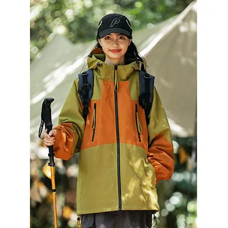 Patchwork Outdoor Windproof Raincoat Hooded Jacket