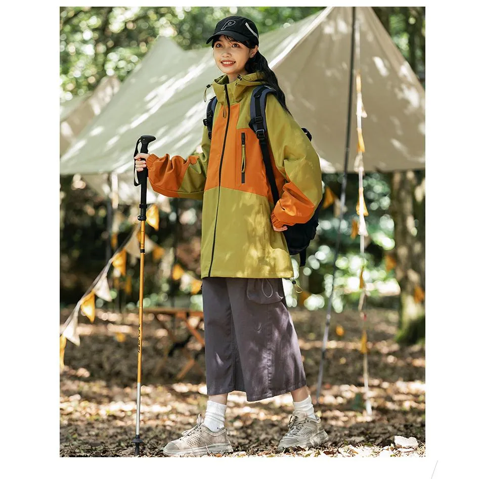 Patchwork Outdoor Windproof Raincoat Hooded Jacket