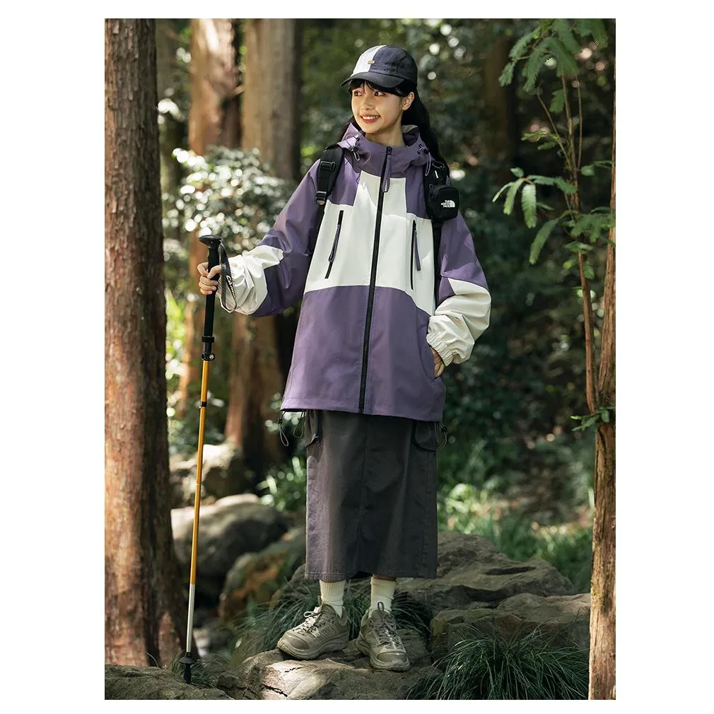 Patchwork Outdoor Windproof Raincoat Hooded Jacket