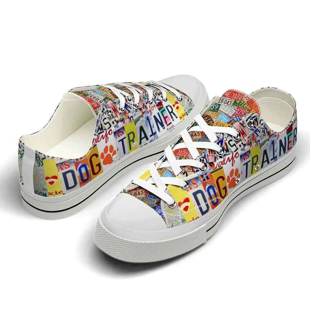 Pet Trainer License Plate Low Top Shoes - Happy International Dog Day Canvas Sneaker, Dog Printed Shoes, Canvas Shoes For Men, Women