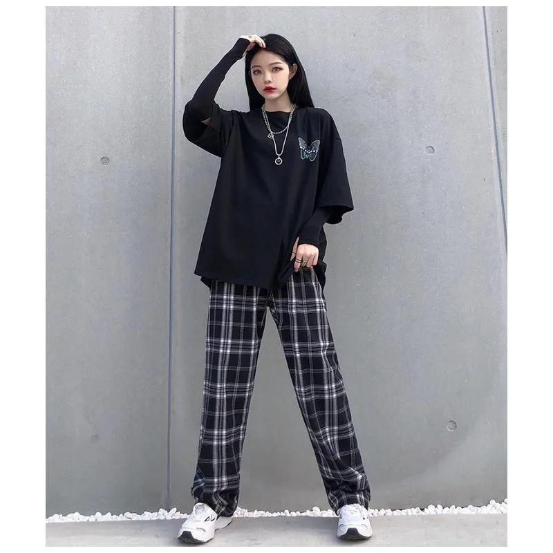 Plus Plaid Tapered Wide-Leg Pants