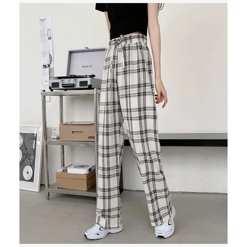 Plus Plaid Tapered Wide-Leg Pants