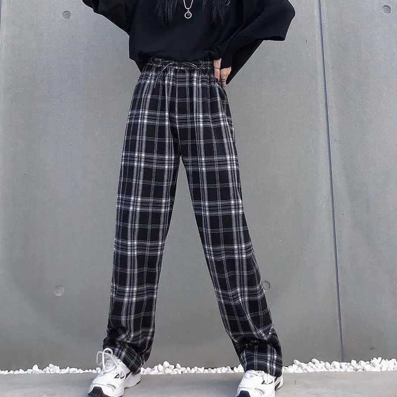 Plus Plaid Tapered Wide-Leg Pants