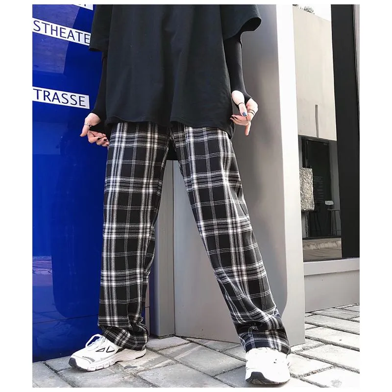 Plus Plaid Tapered Wide-Leg Pants