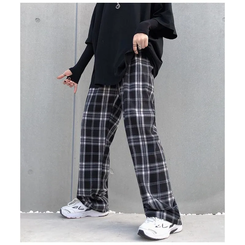 Plus Plaid Tapered Wide-Leg Pants