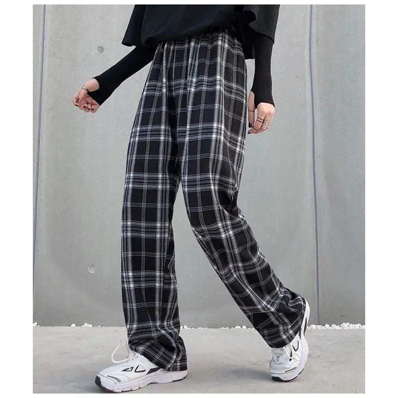 Plus Plaid Tapered Wide-Leg Pants