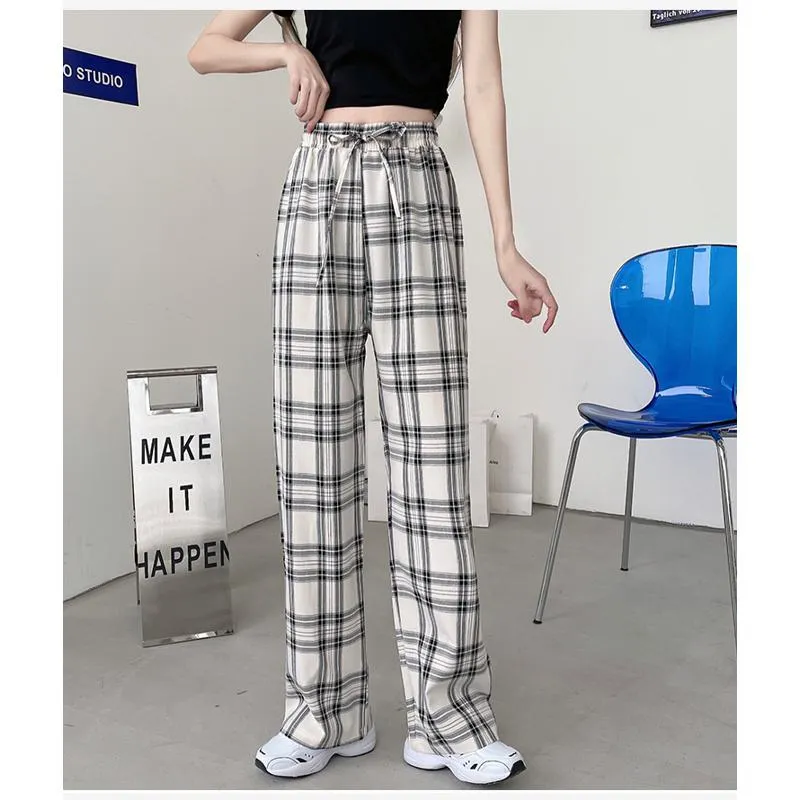 Plus Plaid Tapered Wide-Leg Pants