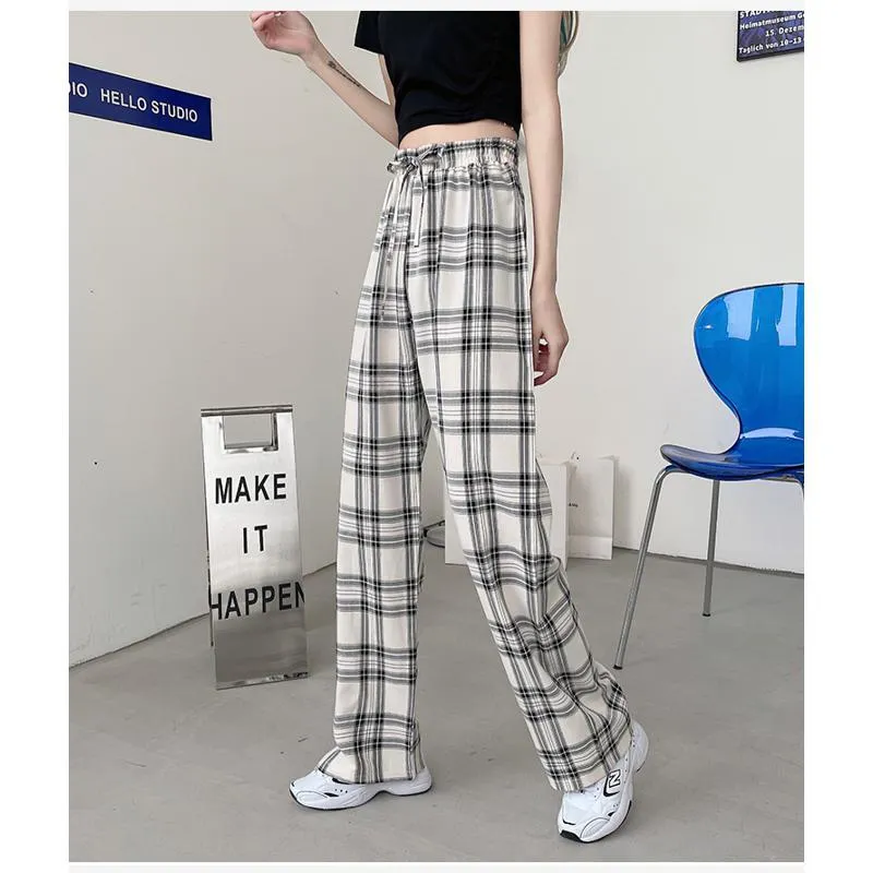 Plus Plaid Tapered Wide-Leg Pants