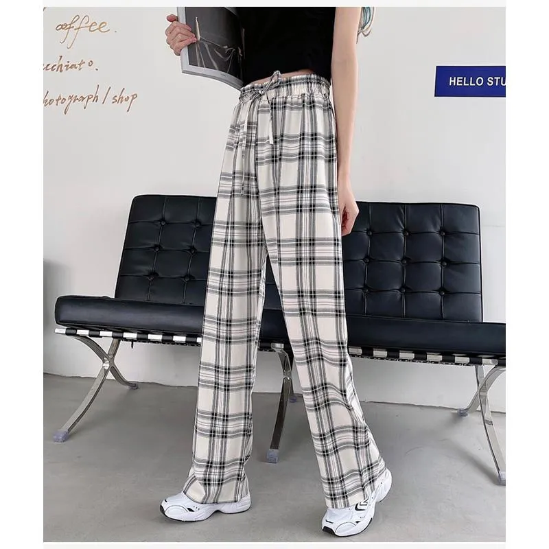 Plus Plaid Tapered Wide-Leg Pants