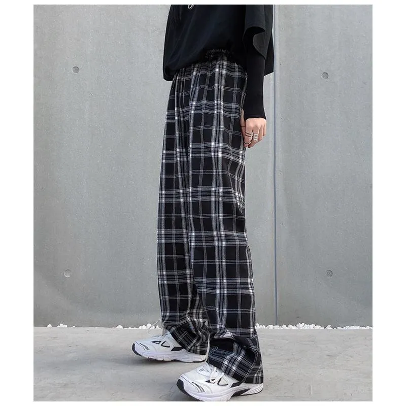 Plus Plaid Tapered Wide-Leg Pants