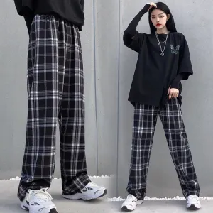 Plus Plaid Tapered Wide-Leg Pants