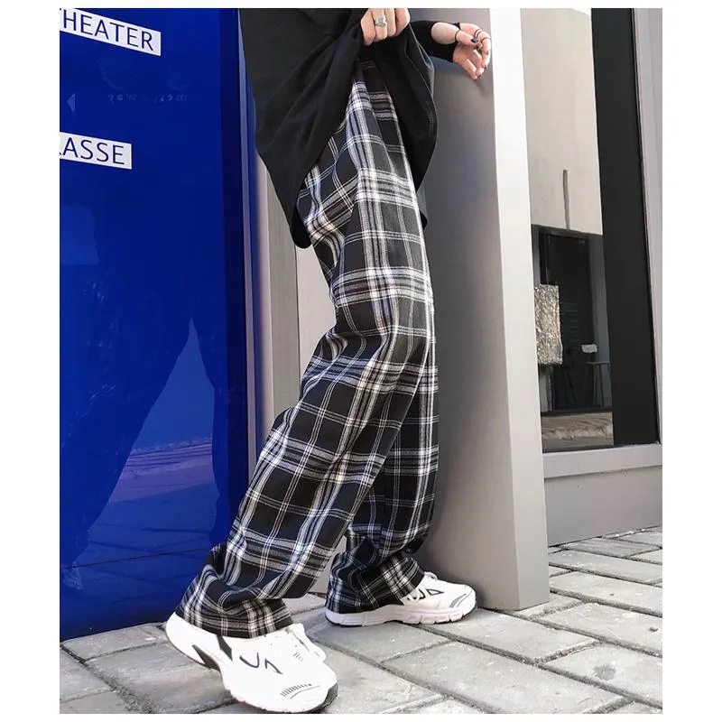 Plus Plaid Tapered Wide-Leg Pants